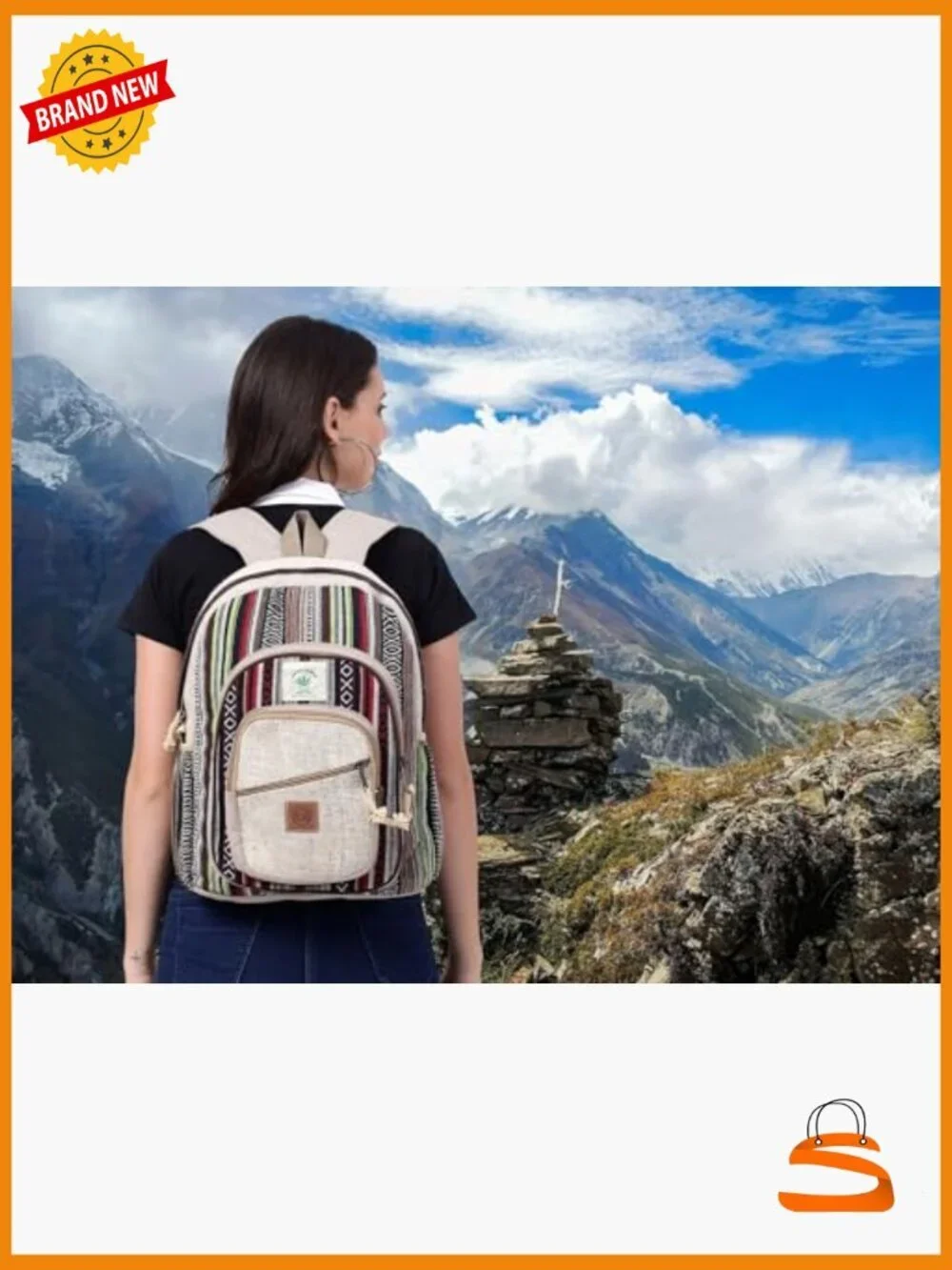 Large Multi Pocket Hemp Nepal Backpack Boho Daypack